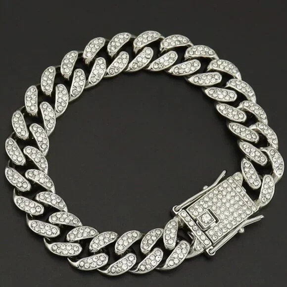 ⭐ Large Men's Cuban Link 8" Iced Out Diamond Bracelet 13mm Wide 18k White Gold ⭐ - Picture 5 of 7